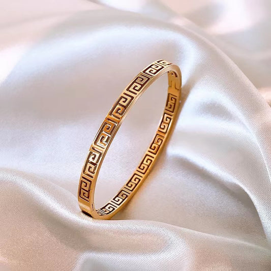 Luxury Greek Key Gold Stainless Steel Cuff Bracelet