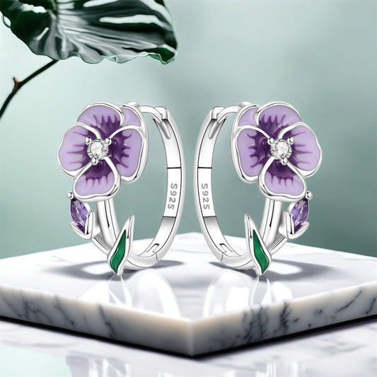 Violet Serenade Blossom Earrings – 925 Sterling Zilveren Bloem Oorbellen