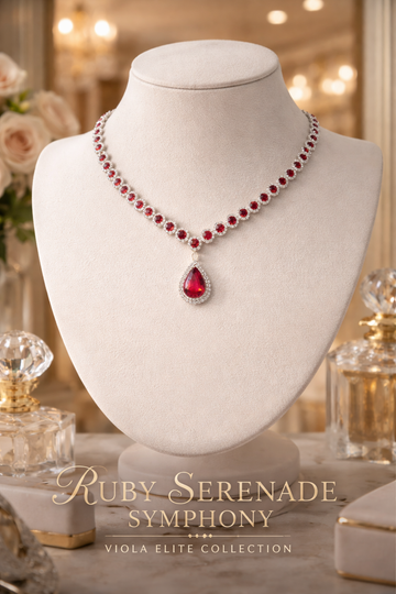 Ruby Serenade Symphony – Luxury Teardrop Ruby Crystal Necklace